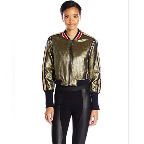 BCBG MAXAZRIA Andreas Metallic Bomber Jacket Cropped XXS - Picture 3 of 16